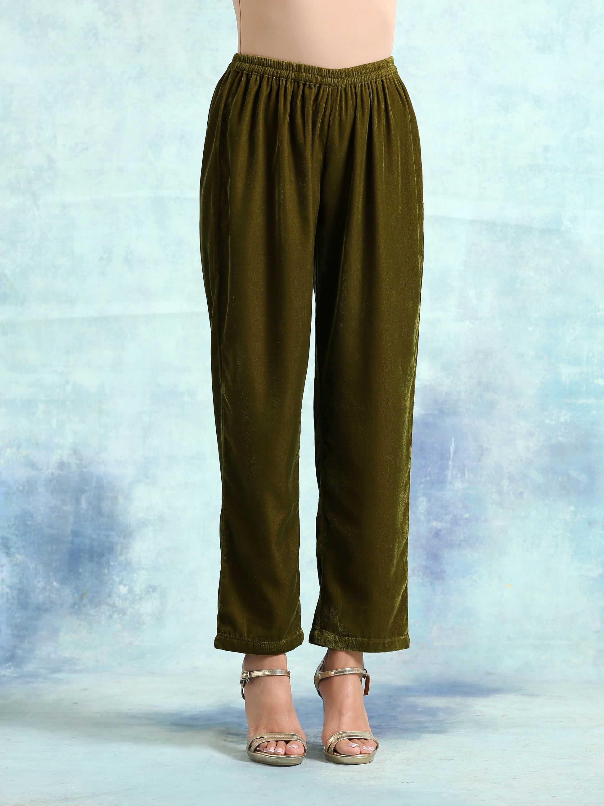 trueBrowns Mehandi Velvet Pant | Swadesiicart