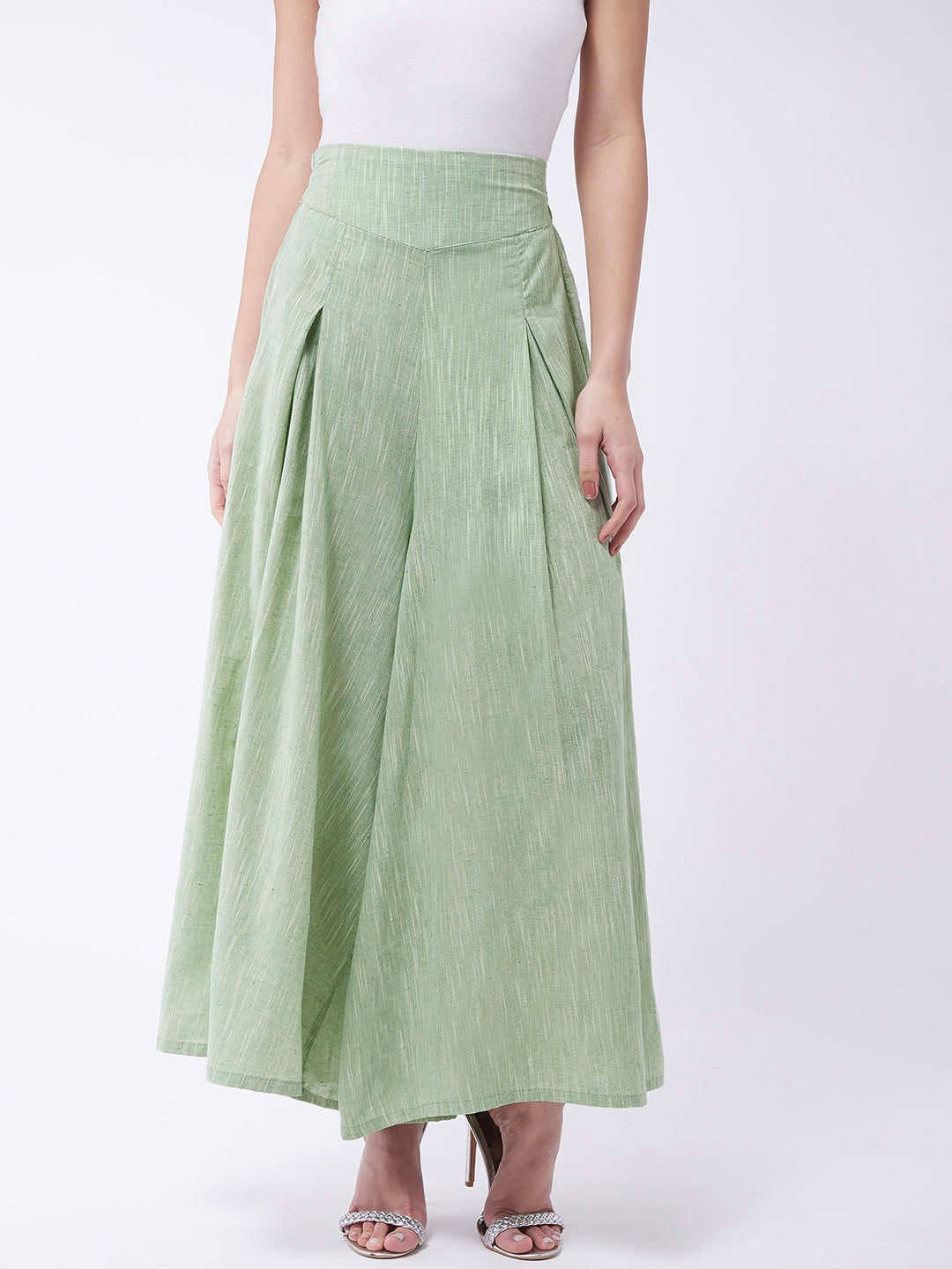 InWeave Women's Green Handloom Palazzo - Swadesiicart