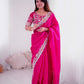 Lorenvalley Fashion Magenta Jimmy Choo with Embroidery Threads Codding & Sequins Work Saree with Blouse - Swadesiicart