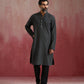 trueBrowns Men's Charcoal Grey Mandarin Collar Kurta | Swadesiicart