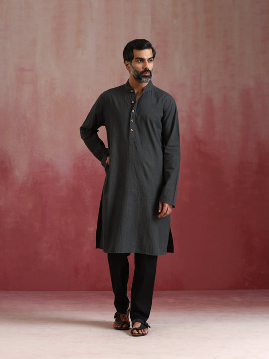 trueBrowns Men's Charcoal Grey Mandarin Collar Kurta | Swadesiicart