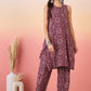 InWeave Maroon Navy Ajrakh Foil Round Neck Kurta Pant Set - Swadesiicart