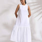 trueBrowns White Cotton Schiffli Tier Dress | Swadesiicart