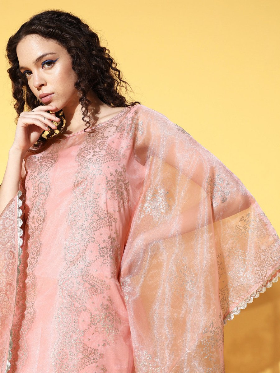 Ahalyaa Women Ethnic Motifs Printed Gotta Patti Organza Kaftan Kurta | Swadesiicart