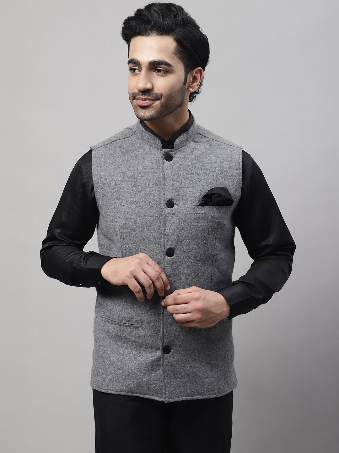 Even Apparels Men's Grey Pure Wool Nehru Jacket | Swadesiicart