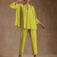 trueBrowns Lime Modal Satin Shoulder Pleat Co-Ord Set - Swadesiicart