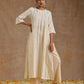 trueBrowns Ivory Gold Cotton Neck Pleat Kurta Set | Swadesiicart