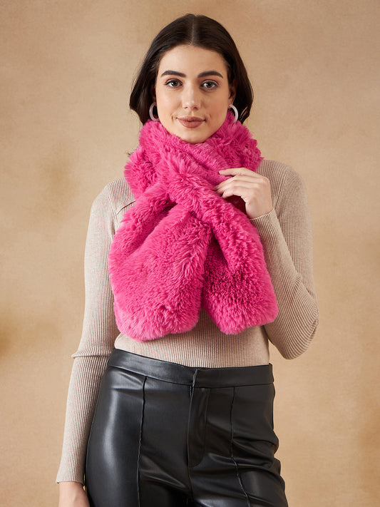 InWeave Women's Light Pink Faux Fur Neck Warmer - Swadesiicart