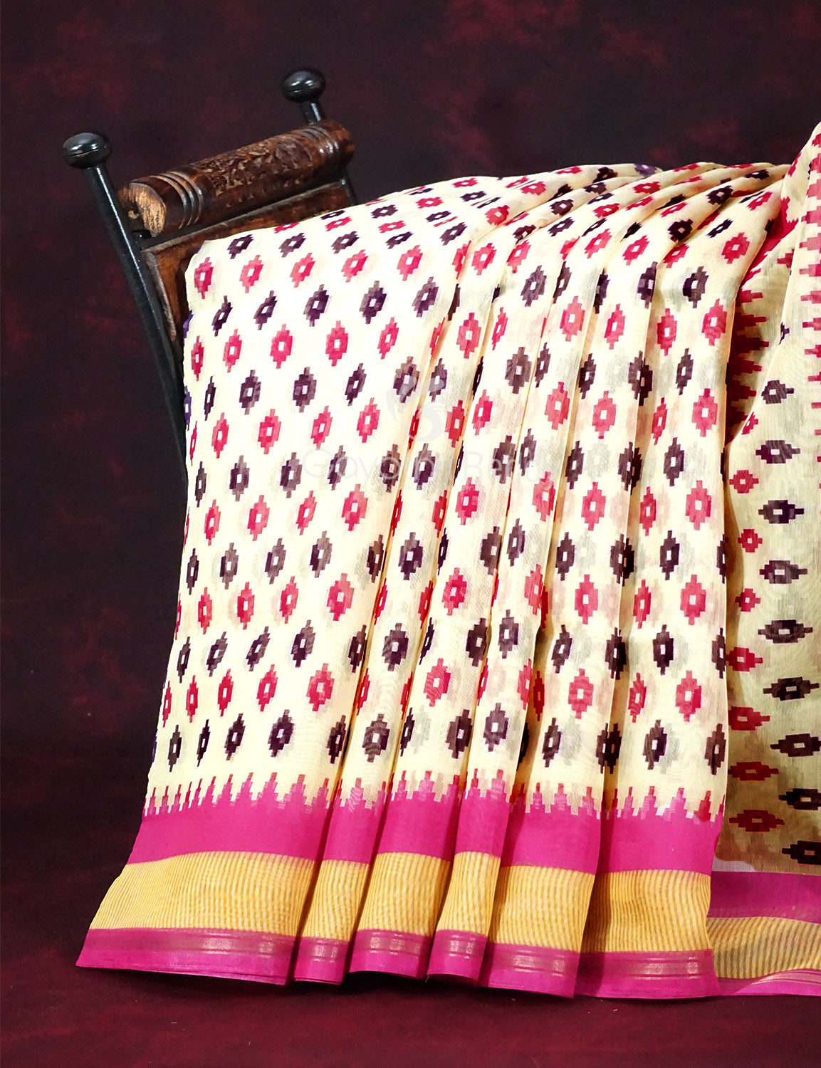 Shades of Cream And Pink Colour Blouse Patola Design Semi Chanderi Saree By Gayathri Reddy Designer Studio | Swadesiicart