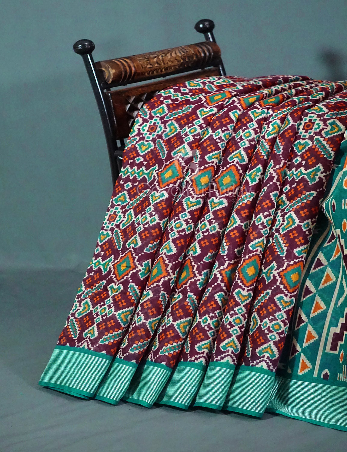 Shades of Dark Jamuni Colour Patola Print Semi Chanderi Saree By Gayathri Reddy Designer Studio | Swadesiicart