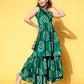 InWeave Women's Green Bandhani Motif Tiered Sharara Set - Swadesiicart
