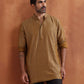 trueBrowns Men's Mustard Cotton Dobby Short Kurta | Swadesiicart