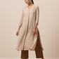 trueBrowns Linen Beige Textured Slit Kurta Pant Set | Swadesiicart