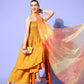 InWeave Women's Mustard Mirror Work Off Shoulder Kurta Set With Dupatta - Swadesiicart