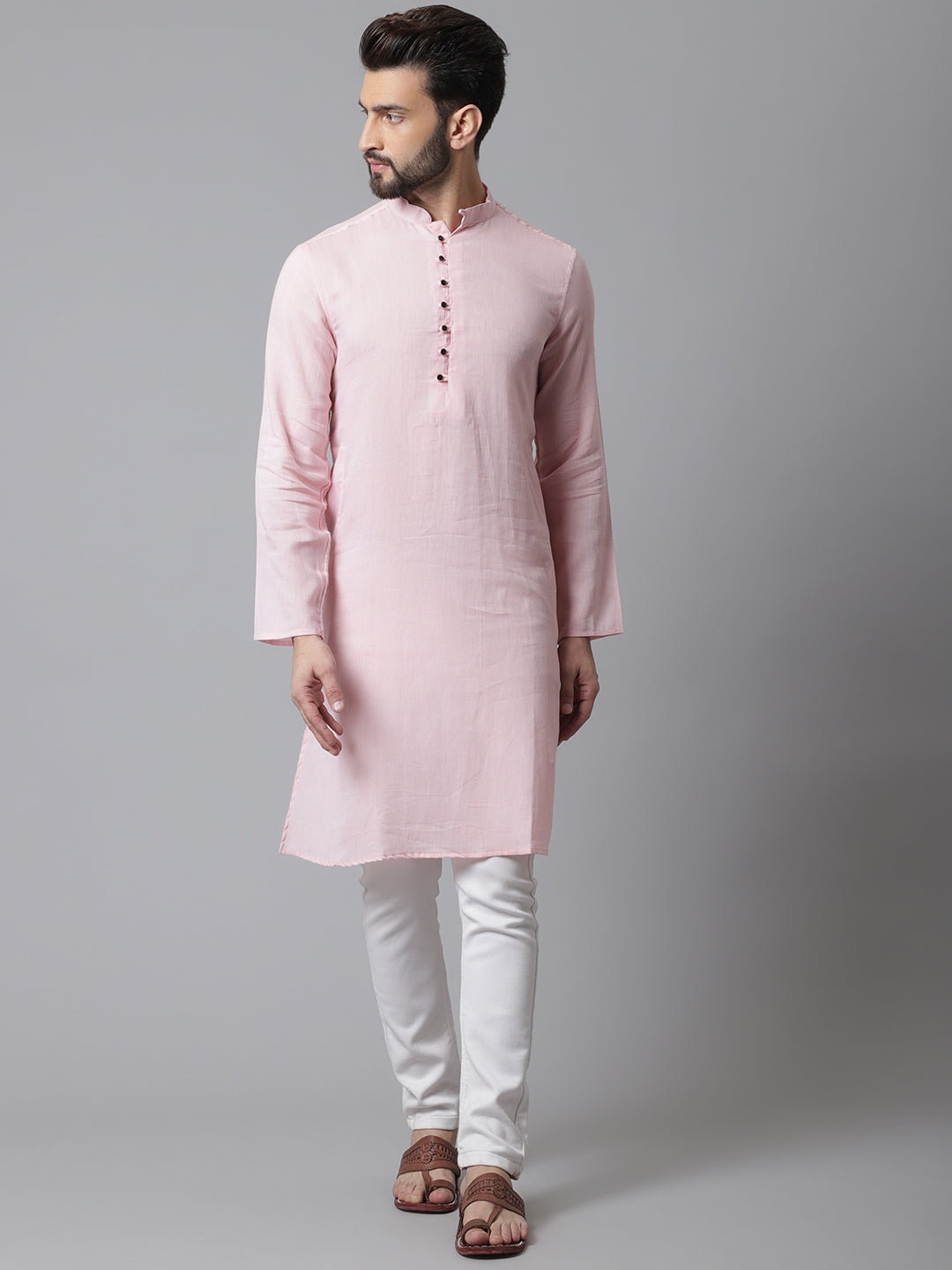 Even Apparels Pink Pure Cotton Kurta With Band Collar | Swadesiicart