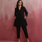 trueBrowns Black Viscose Slub Pleated Kurta Co-ord Set - Swadesiicart