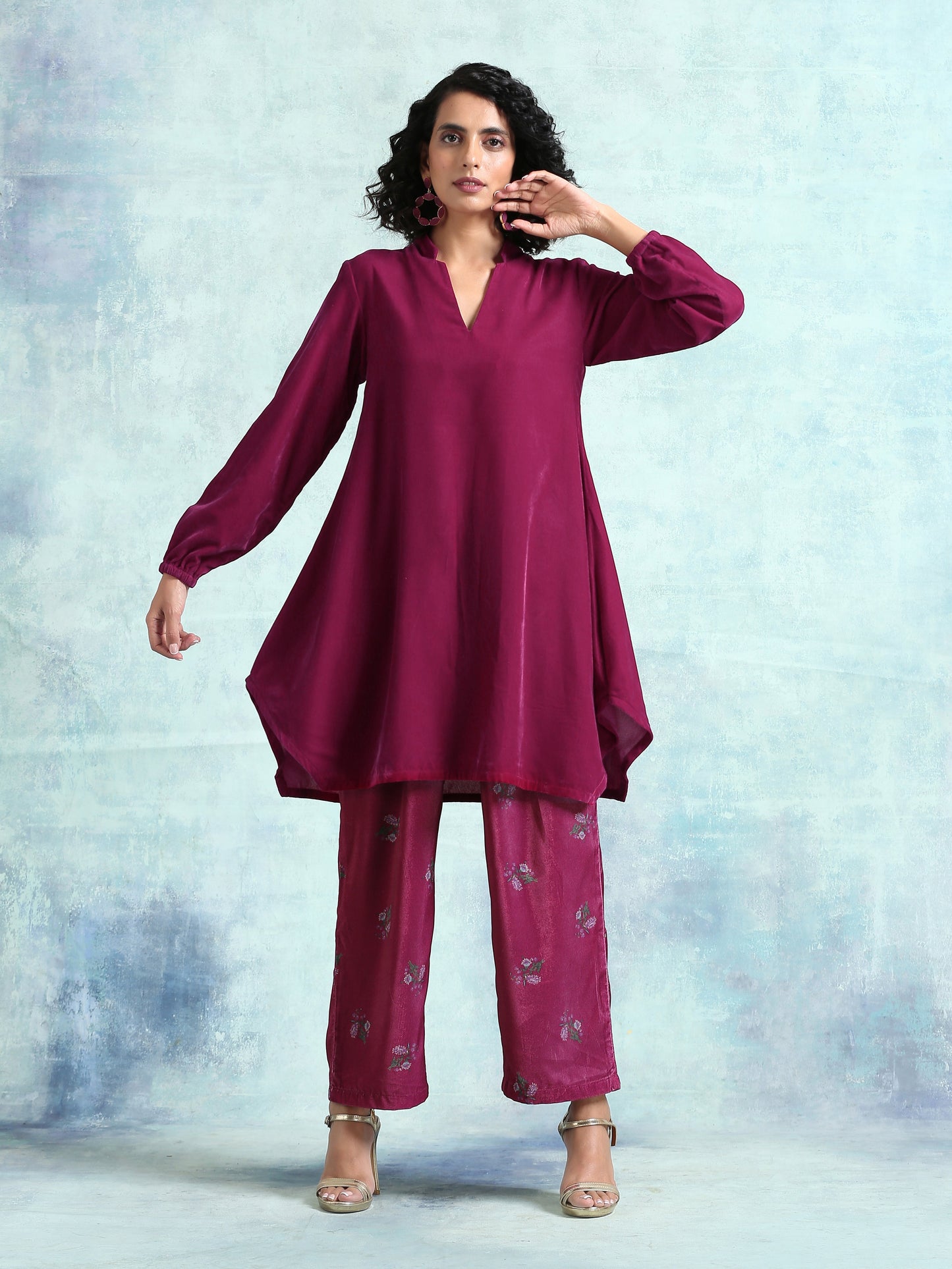 trueBrowns Magenta Velvet Co-Ord Set - Swadesiicart