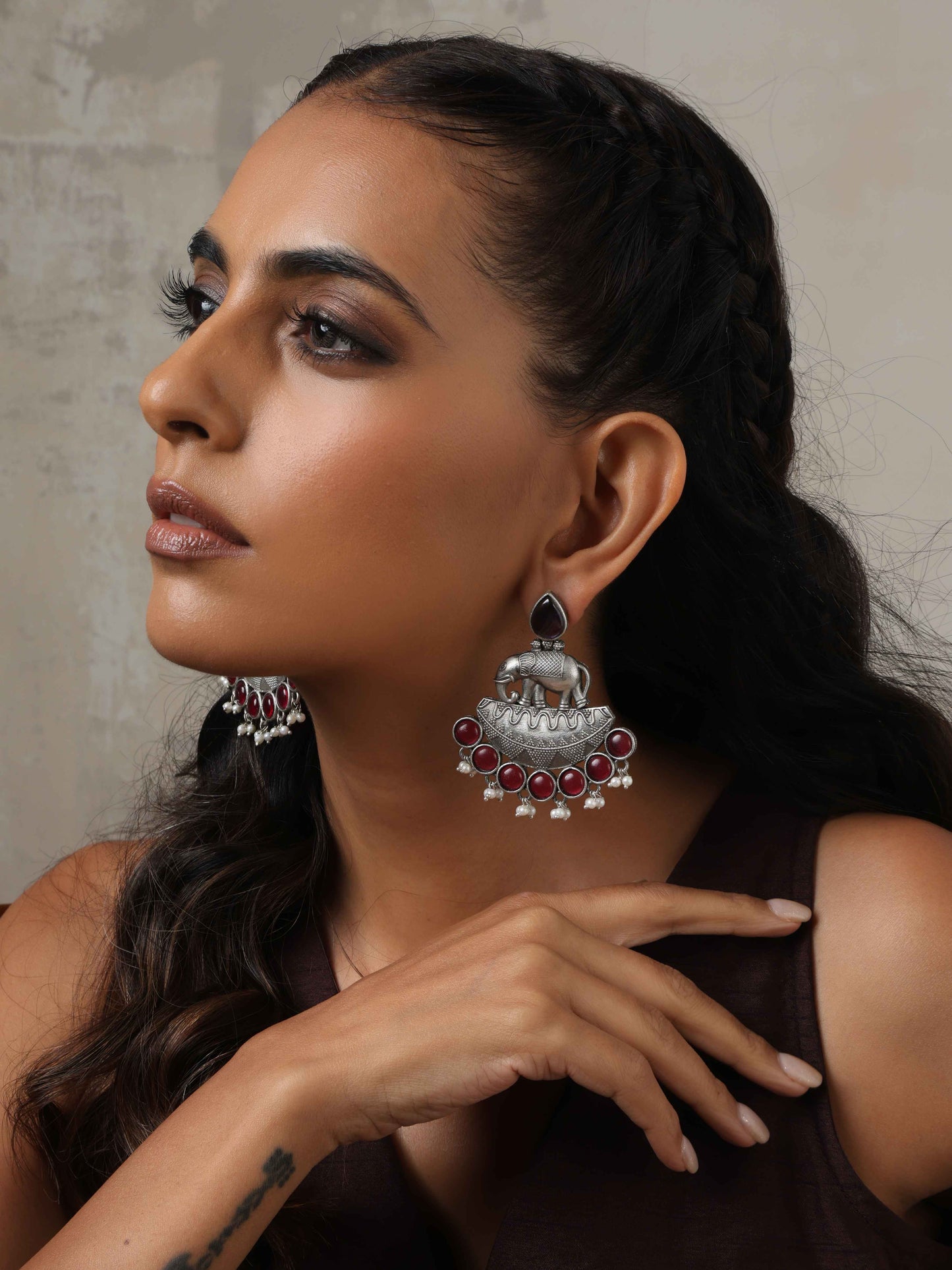 trueBrowns Silver Tone Elephant Dangle Earrings - Swadesiicart