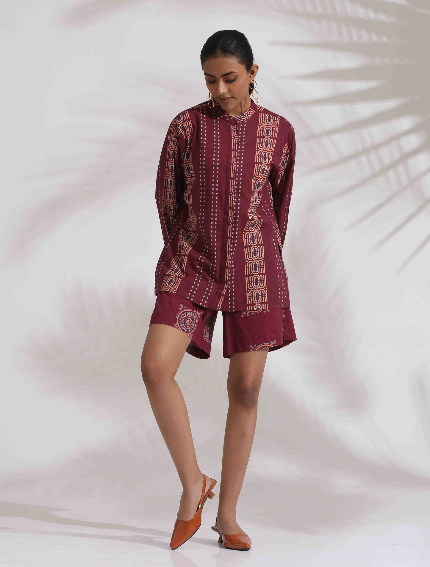 trueBrowns Purple Cotton Print Short Co-ord Set - Swadesiicart