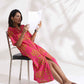 trueBrowns Pink Cotton Print pleated Dress | Swadesiicart