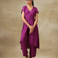 trueBrowns Purple Bandhani Printed Silk Drop Shoulder Kurta Pant Set | Swadesiicart