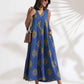trueBrowns Blue Cotton Print Sleeveless Dress | Swadesiicart
