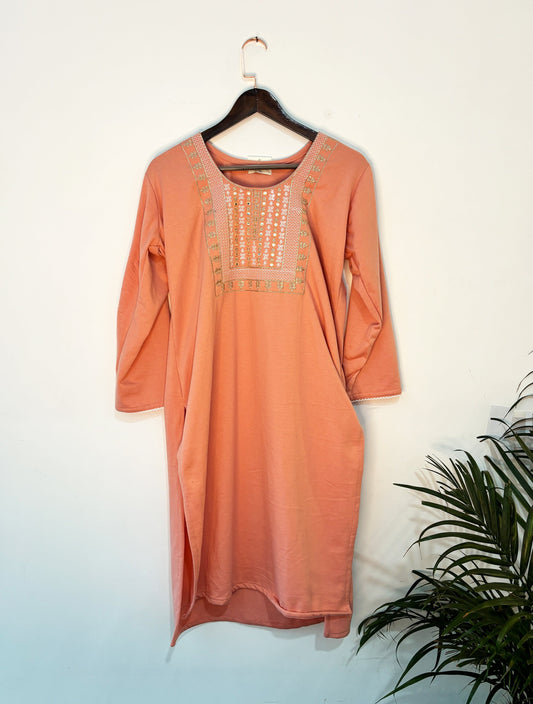 trueBrowns Orange Straight Kurta Set | Swadesiicart