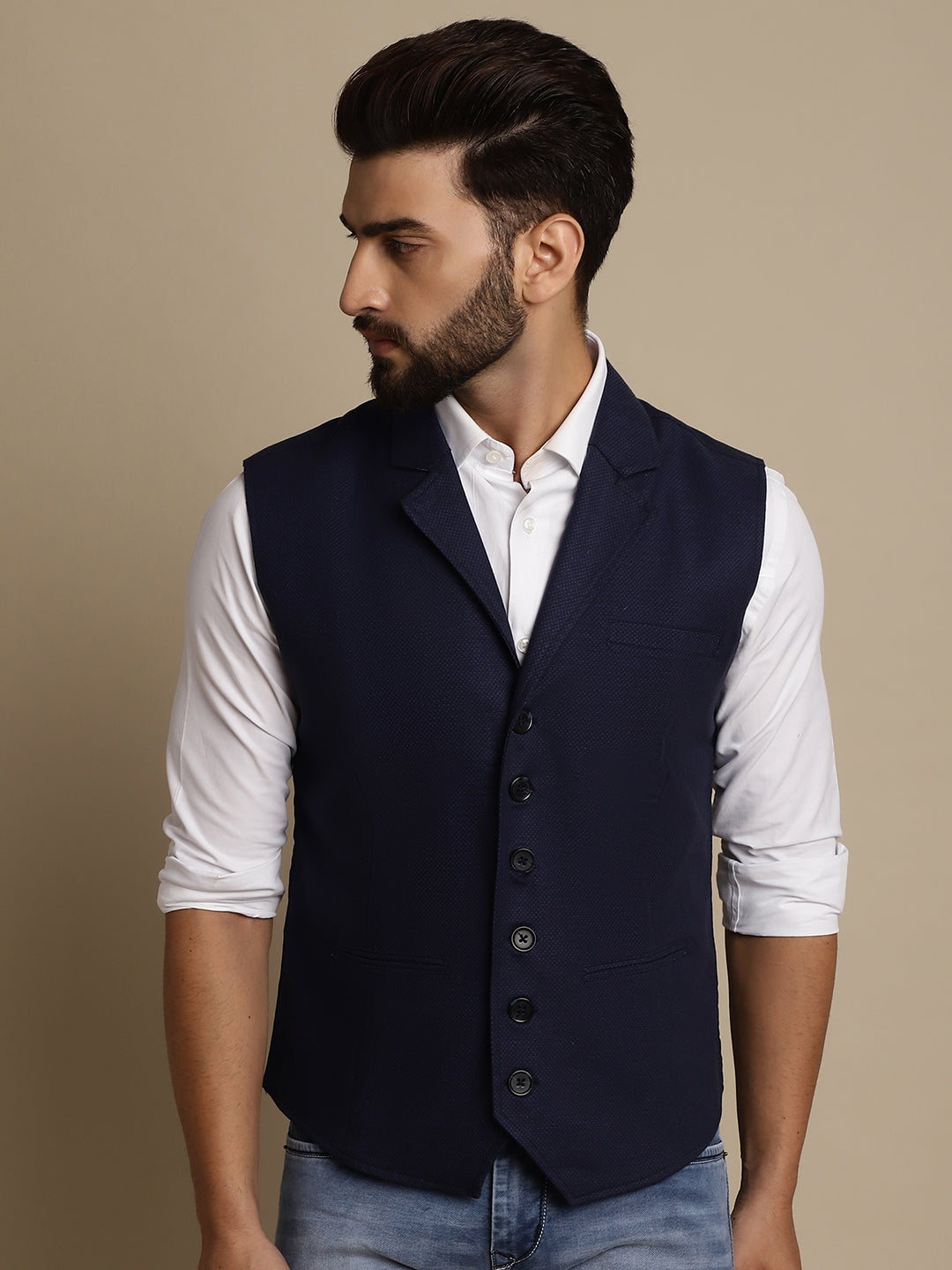 Even Apparels Men's Blue Waistcoat with Notched Lapel | Swadesiicart