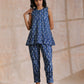trueBrowns Indigo Dabu Zig-Zag Motifs Print Cotton Sleeveless Co-Ord Set - Swadesiicart