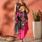 InWeave Black Floral Fuchsia Asymmetrical Dress - Swadesiicart
