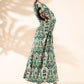 trueBrowns Green Cotton Ikat Flared Dress | Swadesiicart