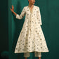 trueBrowns Ivory Blue Floral Cotton Front Gathered Kurta Pant Set | Swadesiicart