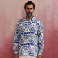 trueBrowns Men's Blue Ikat Print Cambric Shirt | Swadesiicart