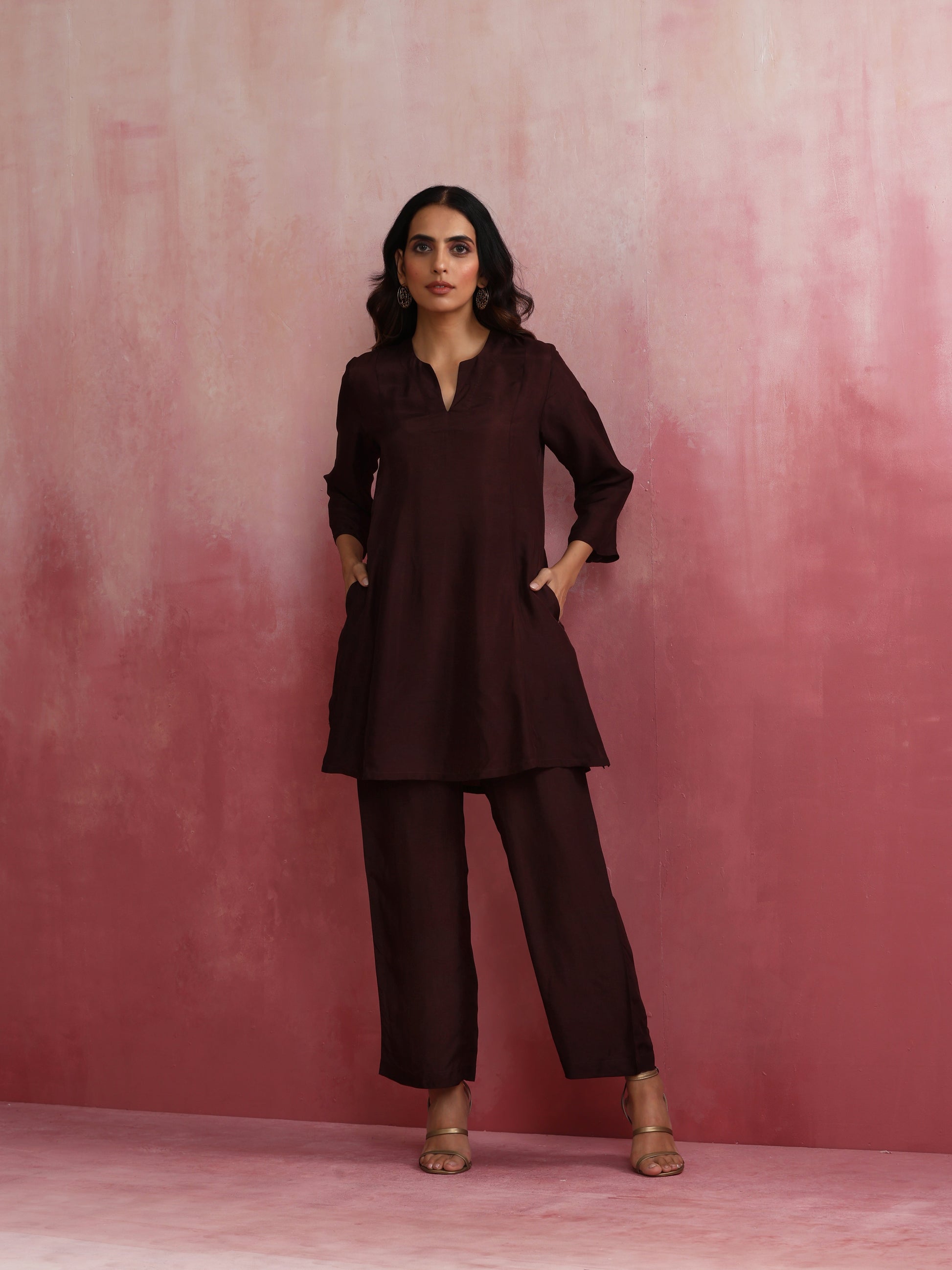 trueBrowns Cola Viscose Silk Kurta Co-ord Set - Swadesiicart