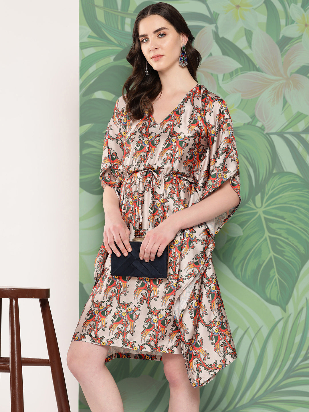 InWeave Women's Elegant Bird Print Kaftaan - Swadesiicart