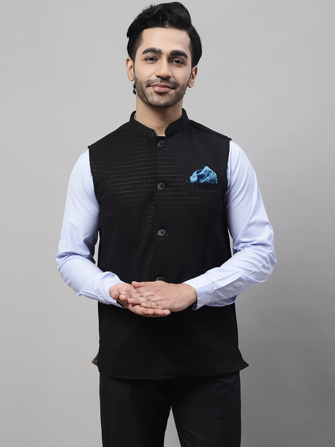 Even Apparels Men's Black Nehru Jacket With Welt Pockets | Swadesiicart