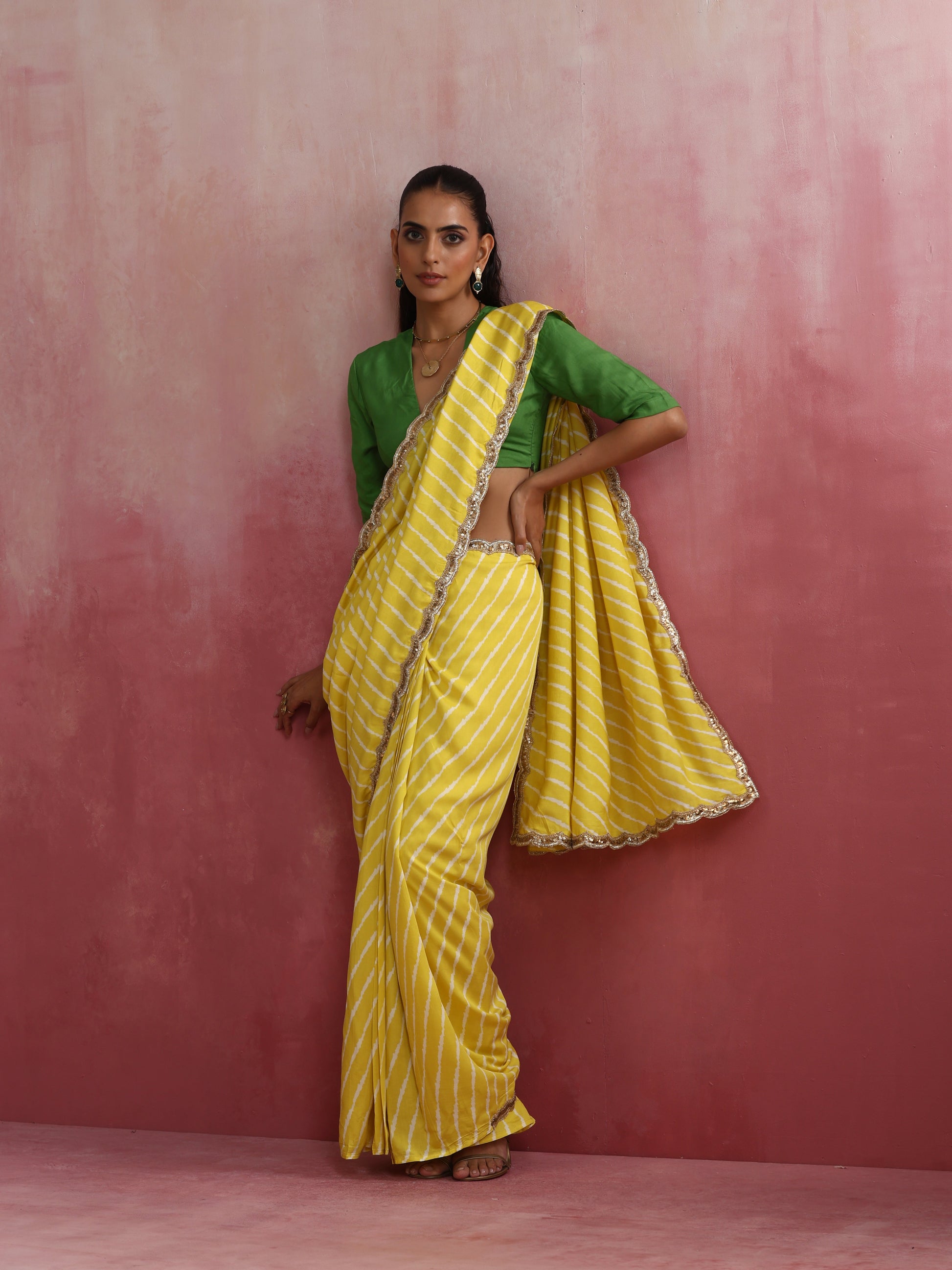 trueBrowns Lime Muslin Silk Saree | Swadesiicart