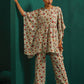 trueBrowns Off white Floral Bunch Muslin Silk Printed Kaftan Gathered Co-ord Set - Swadesiicart