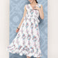 InWeave Women's White Floral Paisley Print Long Frill Dress - Swadesiicart