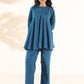 trueBrowns Blue Cotton Dobby Yoke Co-ord Set - Swadesiicart