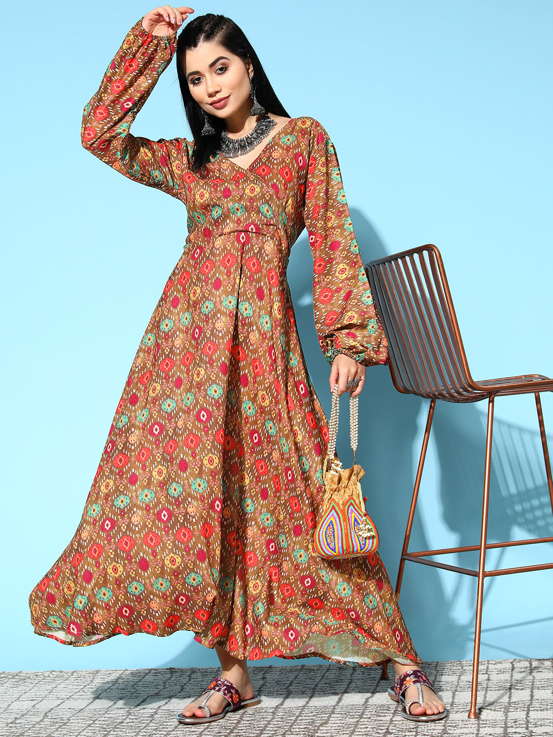 InWeave Women's Rust Edgy Print Dress - Swadesiicart