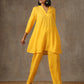 trueBrowns Yellow Bandhani Flare Printed Silk Co-Ord Set - Swadesiicart