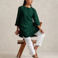 trueBrowns Dark Green Cotton Blend Short Kurta | Swadesiicart