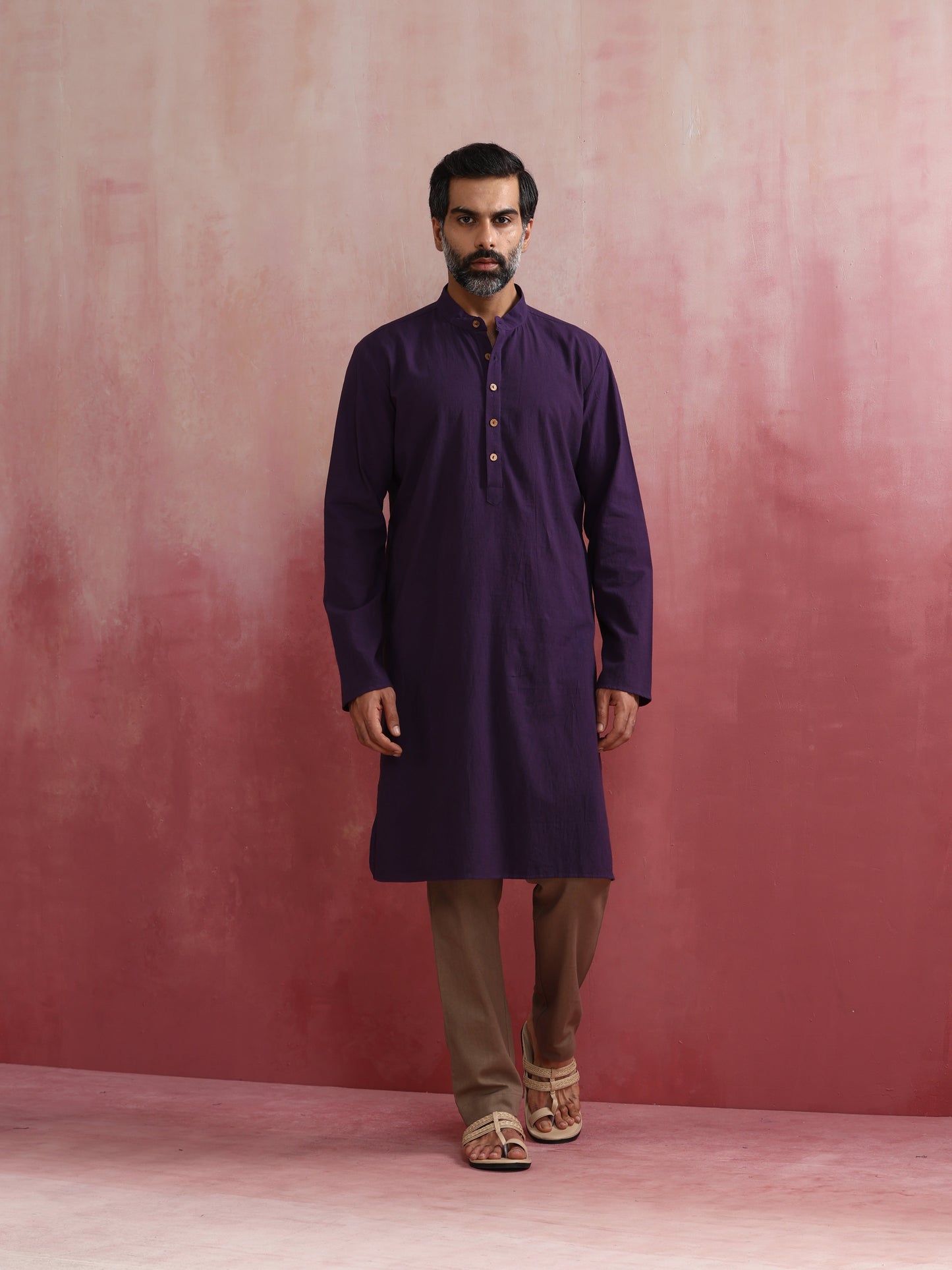 trueBrowns Men's Purple Mandarin Collar Kurta | Swadesiicart