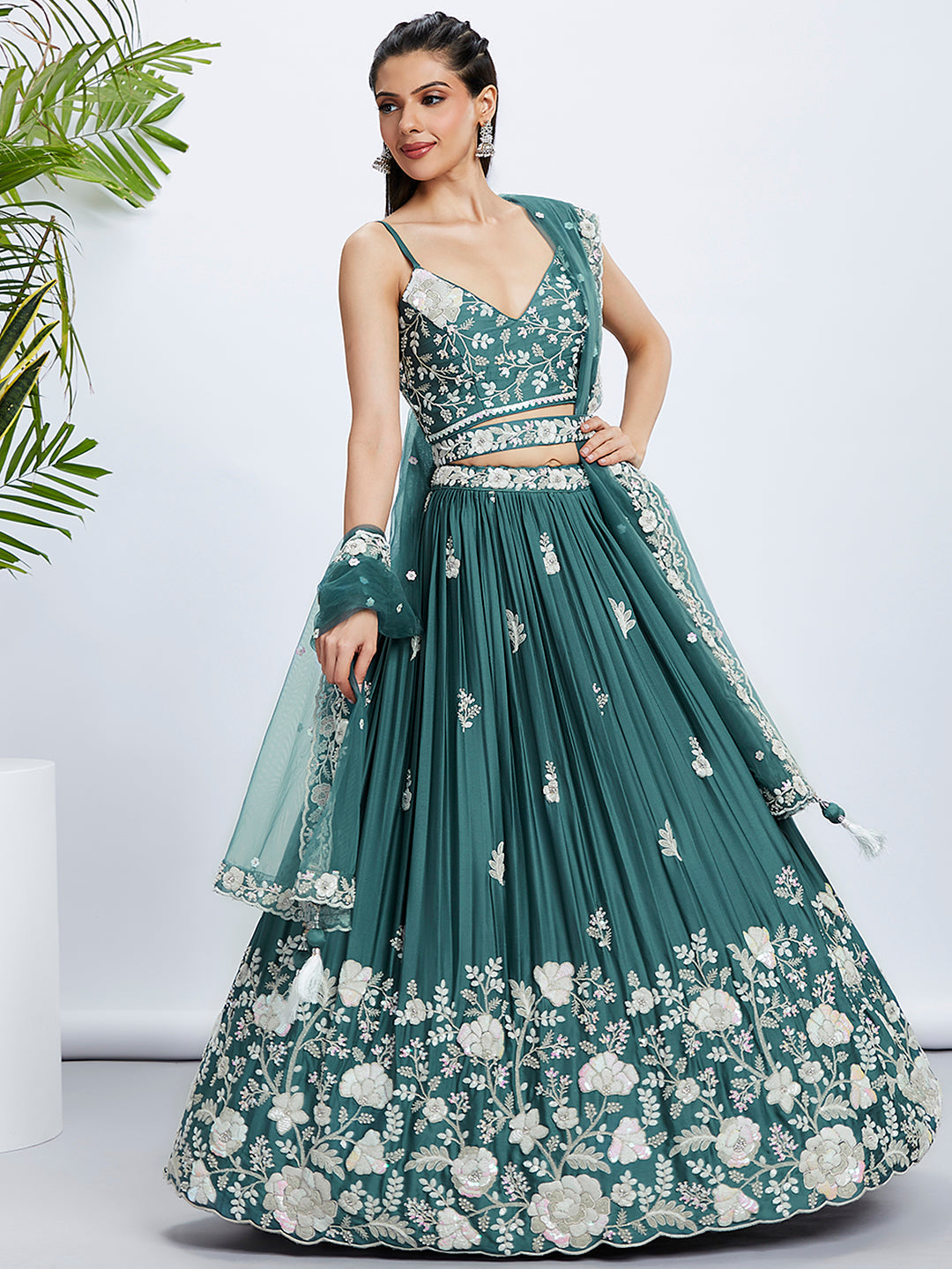 House of Panchhi Pink Pure Georgette Position Printing With Siroski Stone Work Lehenga Choli & Dupatta | Swadesiicart