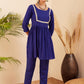 InWeave Women's Blue Round Neck Square Gota Work Kurta Pant Set - Swadesiicart