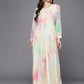 Ahalyaa Abstract Printed Gotta Patti Puff Sleeves Chiffon Maxi Ethnic Dress | Swadesiicart