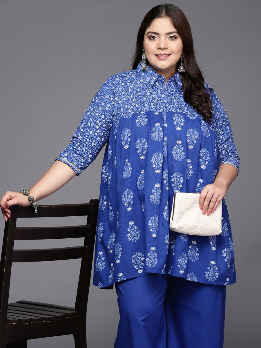 Ahalyaa Women Plus Size Cotton Tunic with Palazzos | Swadesiicart