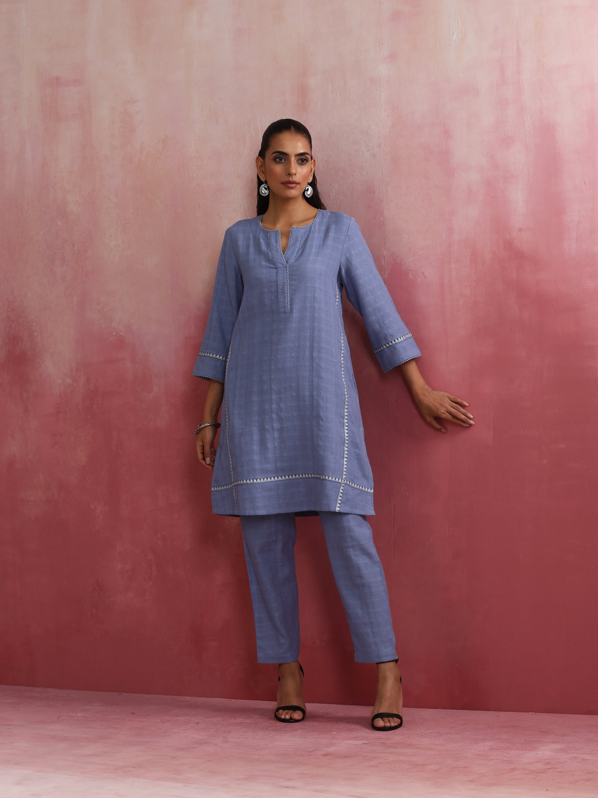 trueBrowns Sky BLue Cotton Kurta Co-ord set - Swadesiicart