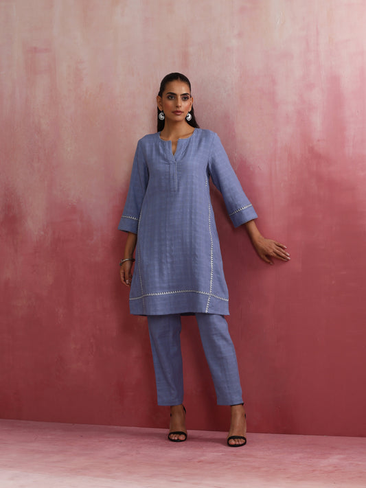 trueBrowns Sky BLue Cotton Kurta Co-ord set - Swadesiicart